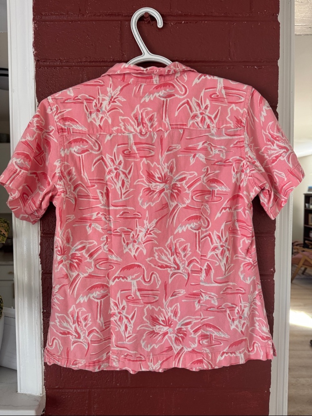 Columbia Coral and White Flamingo Print Button-Up Shirt - Picture 7 of 8